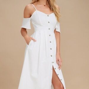 Lulu's White Cold Shoulder Midi Dress